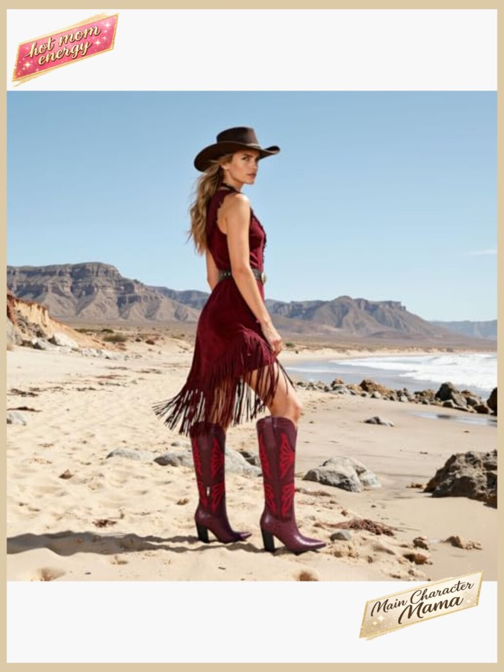 Pointed Toe Chunky Heel Cowboy Boots Knee High Embroidered Butterfly Western - Picture 3 of 7